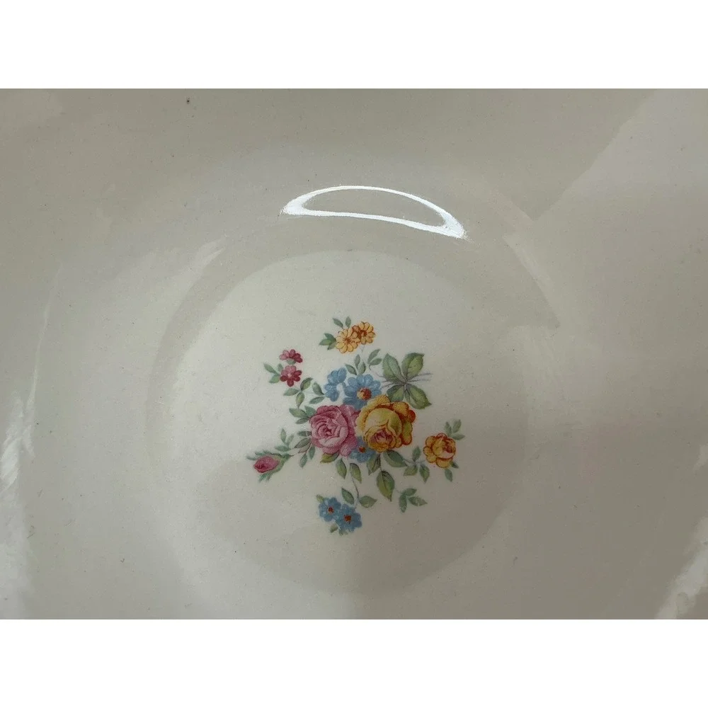 Homer Laughlin Vintage Floral Serving Bowl Burgundy Gold Trim 9‎ Inch G48N6 USA
